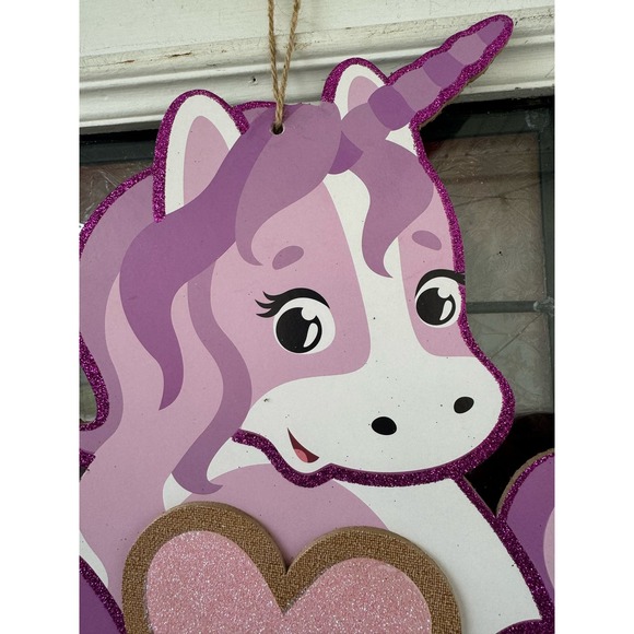 Wood Heart Unicorn Valentines Day Sign Door Hanger Wall Decor Wreath Sign - Picture 4 of 5